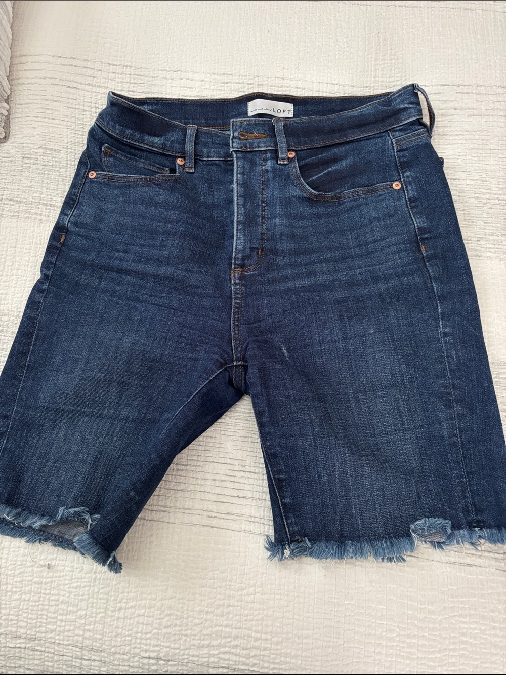 LOFT Dark Blue Frayed Hem Denim Bermuda Shorts